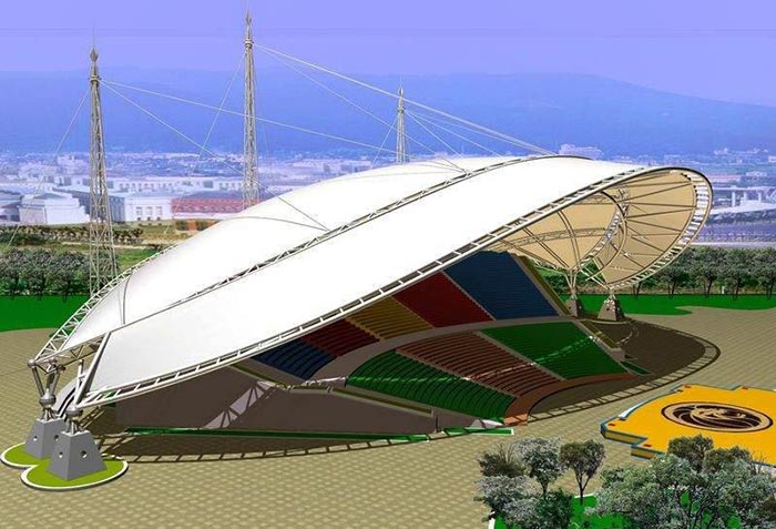 stretch fabric tension structures for sports field