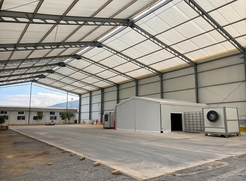 PVC fabric roof steel structure warehouse