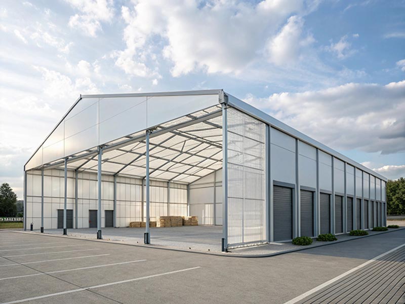PVC fabric roof steel structure storage building